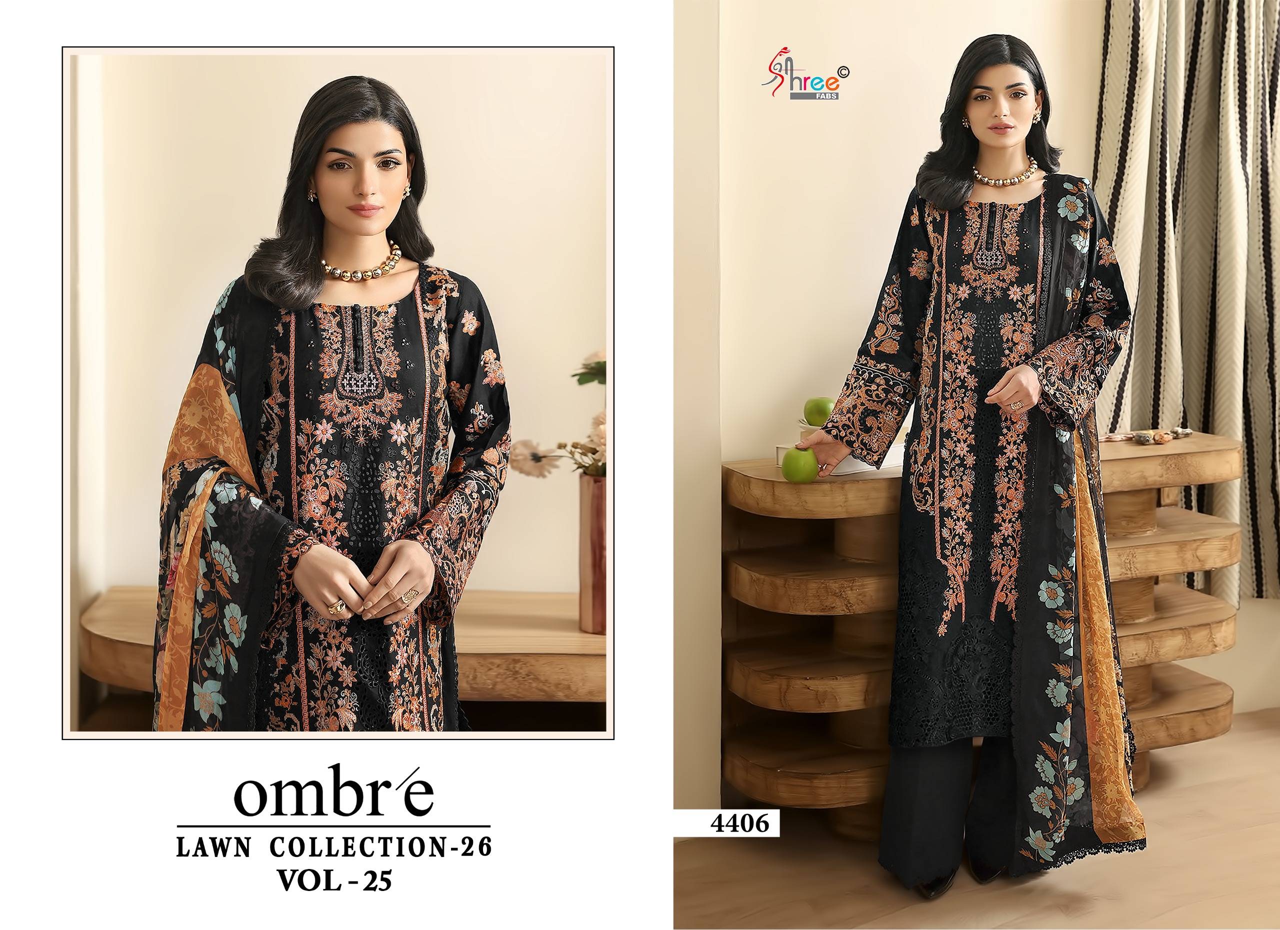 OMBRE LAWN COLLECTION VOL-25 By Shree fabs 4401 To 4406 Series Designer Pakistani Suits Beautiful Fancy Stylish Colorful Party Wear & Occasional Wear Pure Cotton Print With Embroidery Dresses At Wholesale Price